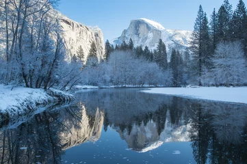 Acrylic prints Half Dome haft dome reflection in yosemite national park winter