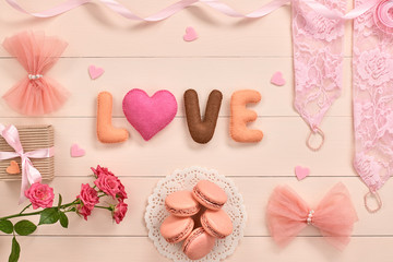 Overhead woman essentials, fashion bride pink set