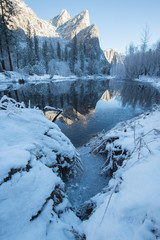 three brother mountain reflection in winter