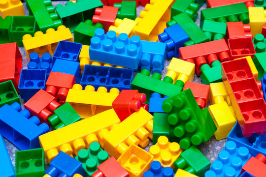 plastic children's designer cubes, selective focus
