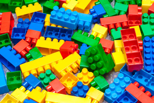 plastic children's designer cubes, selective focus