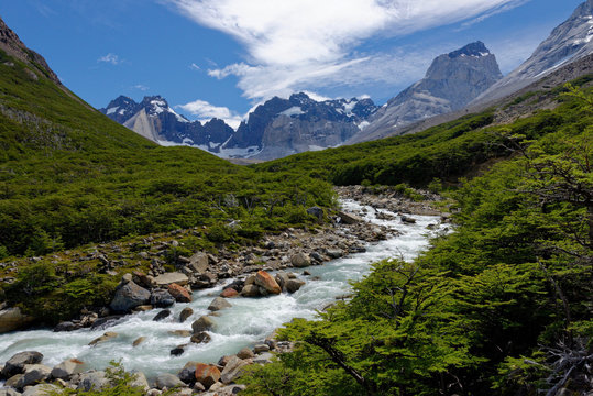 Daytime image of The French Valley, Torres del Paine, Chile. 