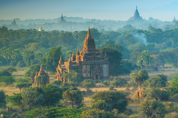 Ancient temple in Bagan during sunrise.