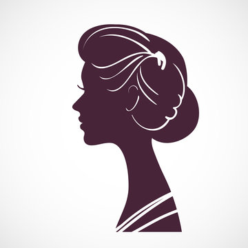 Women silhouette head with beautiful stylized hairstyle