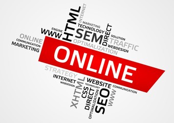 ONLINE word cloud, tag cloud, vector graphics