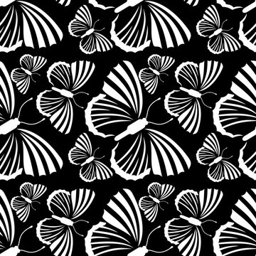 Black and white seamless pattern with  butterflies