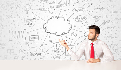 Business man with business concept background