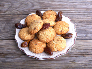 Oatmeal cookies tasty breakfast on the plate