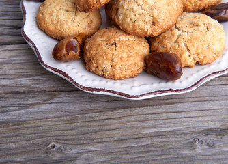 Oatmeal cookies tasty breakfast on the plate
