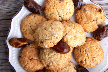 Oatmeal cookies tasty breakfast on the plate