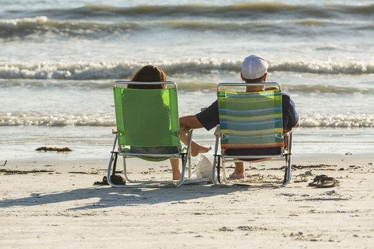 Lounge Chairs Along Popular Fort Myers Beach On The West Coast Of Florida