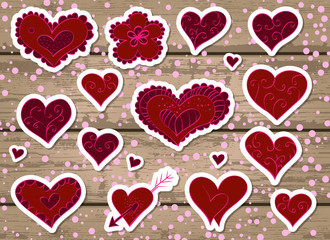 Fototapeta na wymiar Vector set of stickers for Valentine's Day.