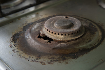 Quemador de gas con avería.