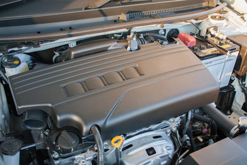 Close up detail of new car engine