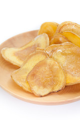 Dried potato slice and  coated with sugar