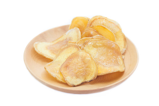 Dried potato slice and  coated with sugar
