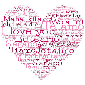 Love heart made from "I love you" in 15 different languages
