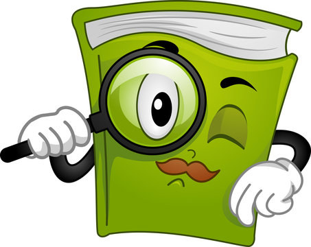 Book Detective Magnifying Glass Mascot