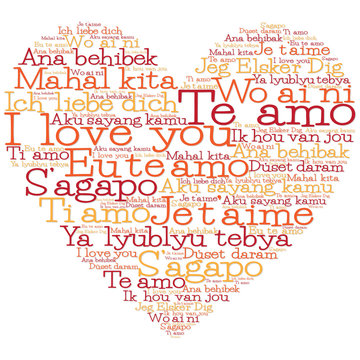 Love heart made from "I love you" in 15 different languages
