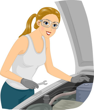 woman mechanic working on car engine clip art preview