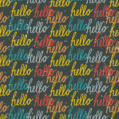 Seamless pattern with colorful vintage Hello lettering