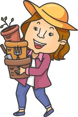 Girl Carrying Gardening Tools Seedling