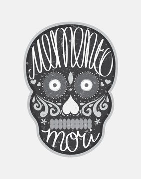 Mexican sugar skull with "memento mori" (latin. Be mindful of de