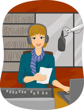 woman in studio recording podcast clip art preview