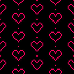 Fototapeta na wymiar Vector seamless pixel heart pattern for Valentine's Day