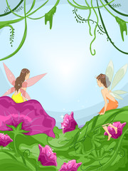 Obraz na płótnie Canvas Fairies Flowers Forest