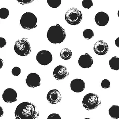 Gordijnen Grunge cirkel verf uitstrijkje cirkels, zwart-wit naadloze vec © kasha_malasha