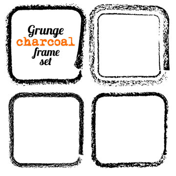 Set Of Four Grunge Square Charcoal Frames Vector