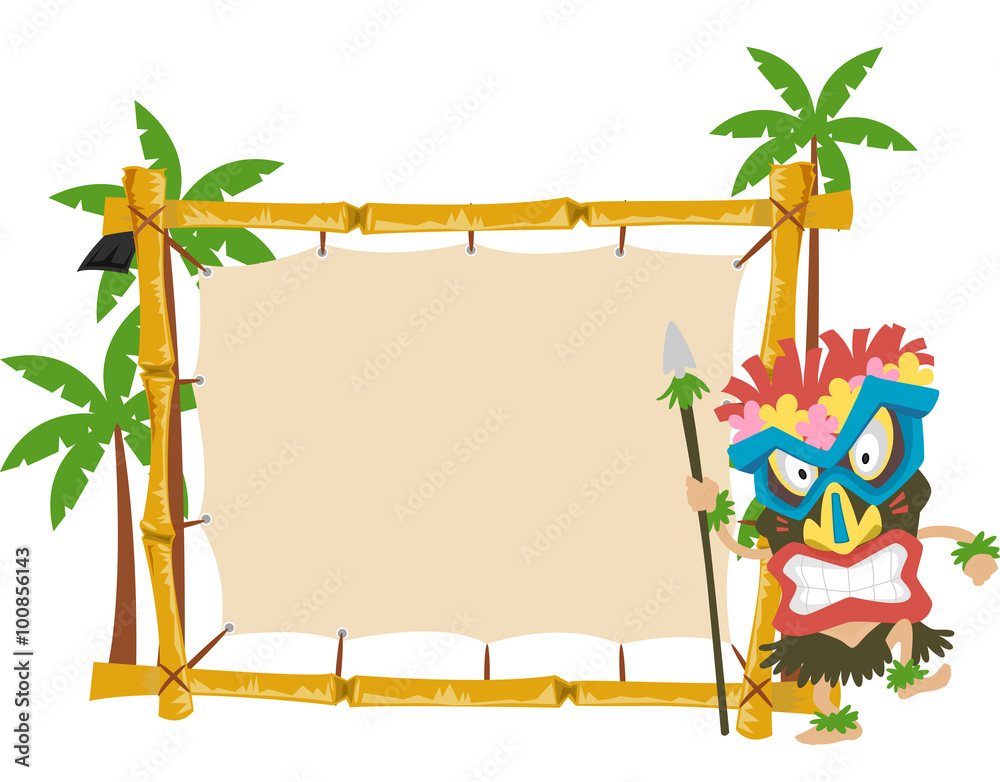 Wall mural Man Tiki Mask Coconut Banner