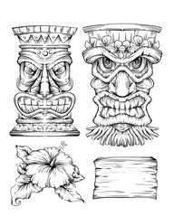 Tiki Line Art Design Elements