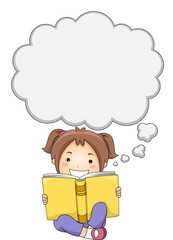 Kid Girl Book Thought Bubble