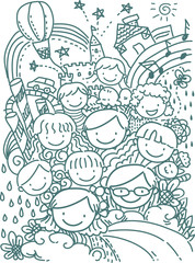 Stickman School Kids Happy Doodles