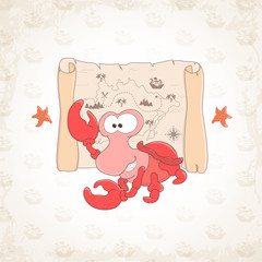 Childish vector crab with textural background