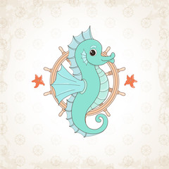 Childish vector seahorse with textural background