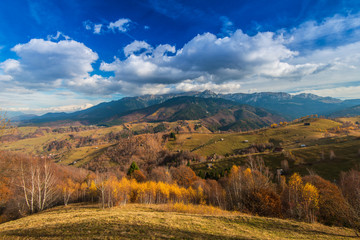 Naklejka na ściany i meble Autumn scenery in remote rural area in Transylvania