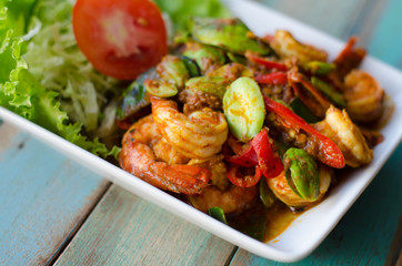 Stir-fried stink bean with shrimp and chili