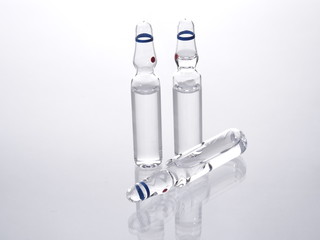 Vials white background. White vials of medicine. The vials for injection 
