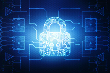 Security concept: Lock on digital screen, contrast, 3d render