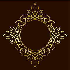 Golden elegant simple monoline monogram design template. Vector heraldic illustration. Geometric calligraphic logo frame. Luxury ornament line for sign, Restaurant, Boutique, Cafe, Hotel