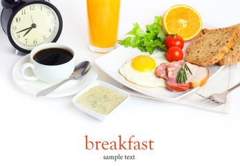 breakfast food morning fried bacon coffee juice

