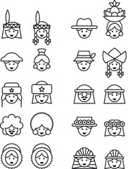 set of icons of PEOPLE faces from all over the world