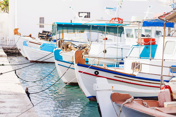 Fishing boats in Naousa village, Paros island, Cyclades, Greece