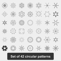 The circular pattern. Snowflakes, stars, mandala. A set of 42 elements.