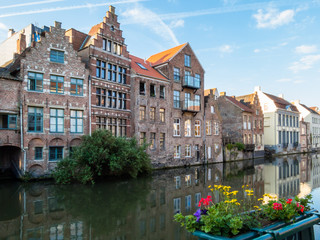 Fototapeta na wymiar The historic center of Ghent, channel and embankment. Ghent, Belgium