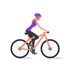 Fototapeta na wymiar Vector illustration of cyclist girl on bike; biker and bicycling