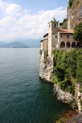 Fototapeta na wymiar Monastery Santa Caterina del Sasso on Lake Maggiore, Italy
